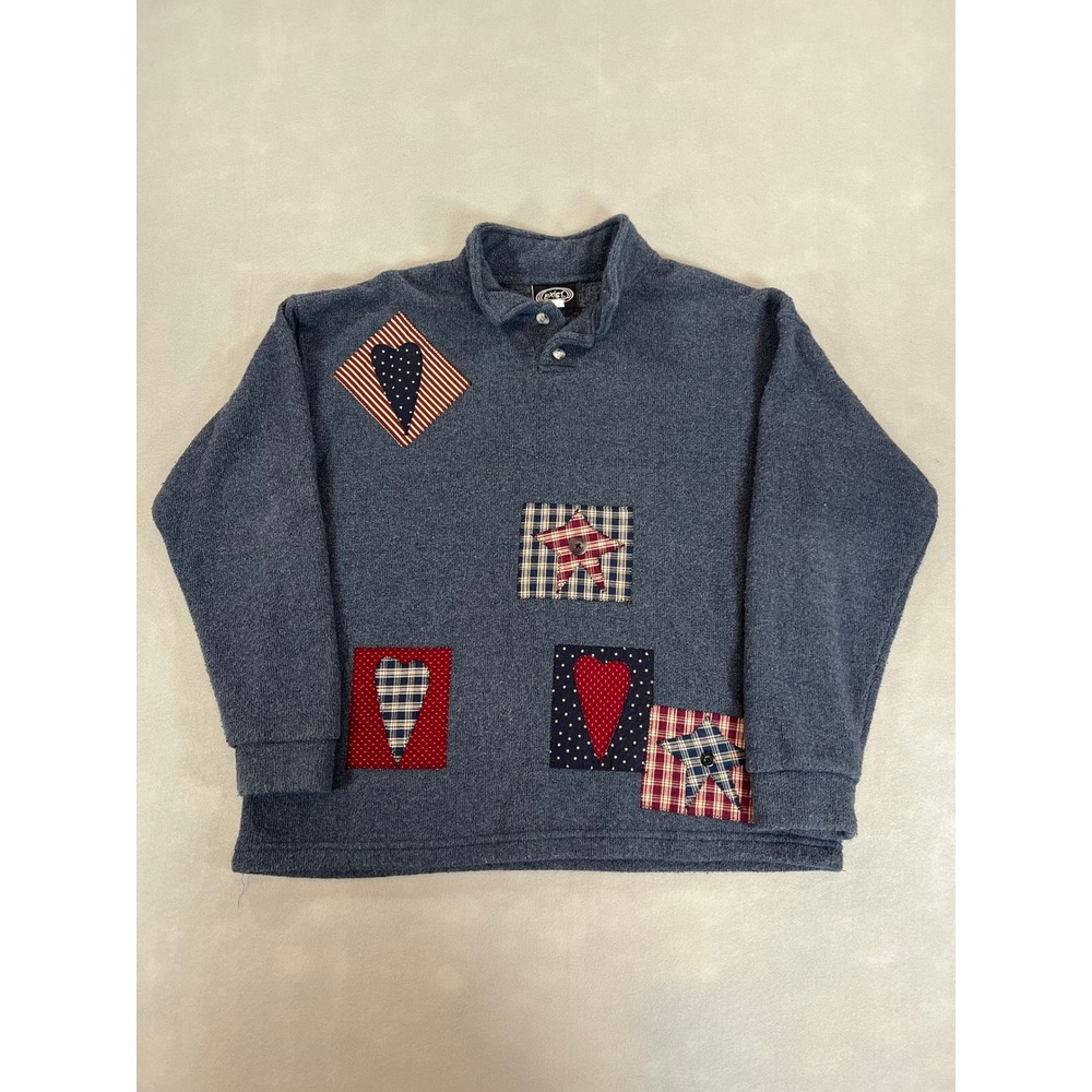 Vintage Exist Sports Patchwork Sweatshirt Americana 90s Made in USA Cottagecore
